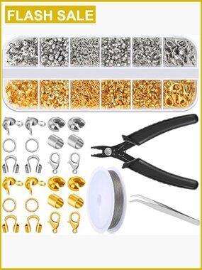 1200 Pcs Crimp Beads Kit Jewelry Making Supplies with Pliers & Wire